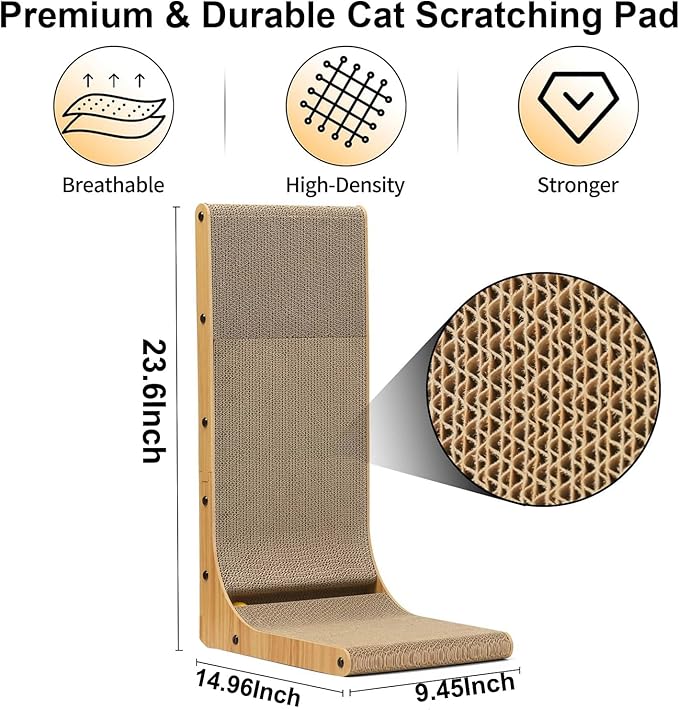L Shape Cat Scratcher, 2Pack - 23.6 Inch Cat Scratchers for Indoor Cats, Protecting Furniture Cat Scratch Pad, Cardboard Cat Scratching with Ball Toy