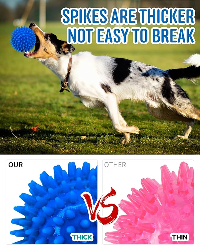 4.5” Heavy Duty Squeaky Dog Balls for Medium Large Dogs, Dog Toys for Aggressive Chewers, Spike Ball Toys for Clean Teeth and Training(2 Pack) (4.5" red and Blue)