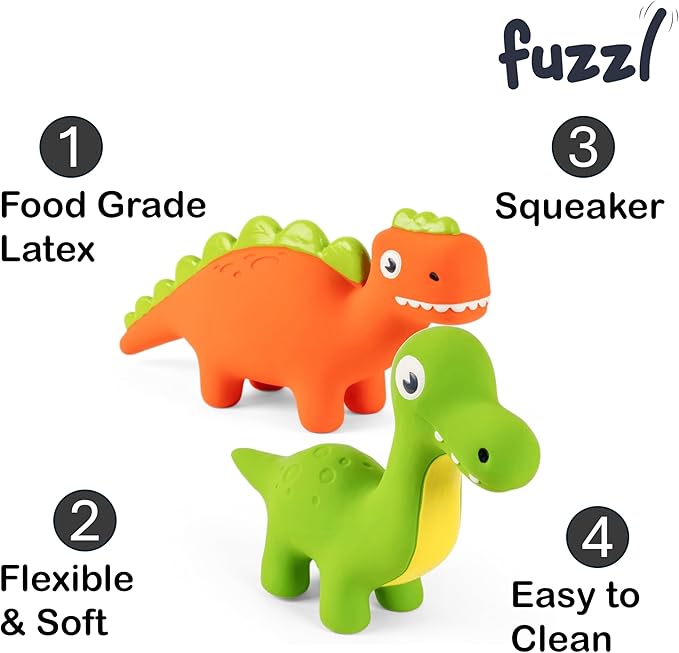Rexy & Steggy Dinosaur Latex Soft Chew Toy 2 Pack - Food Grade Latex Dog and Puppy Toy