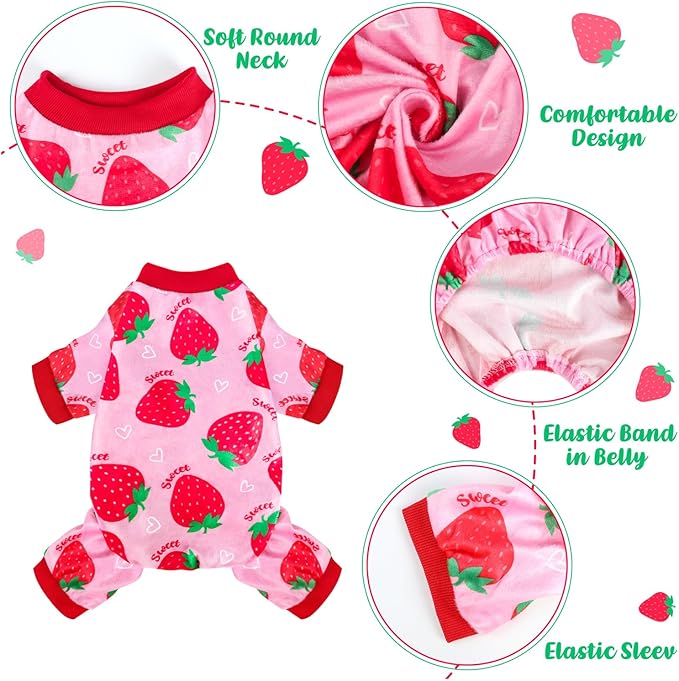 Dog Pajamas Soft Lightweight Dog Onesies Outfit Clothes for Small Medium Large Puppy Pjs for Pet Boys Girls Dogs Cats (3XL (Back: 24",Chest: 29.5", Neck: 19"), Strawberry)
