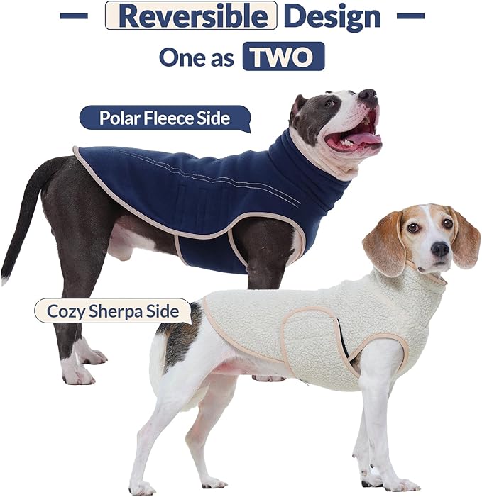 ROZKITCH Reversible Dog Fleece Vest with Harness Hole Super Warm Fleece Sherpa Sweater with Embroidery, Adjustable Double-Sided Plush Sweatshirt for Giant Breeds DarkBlue 5XL