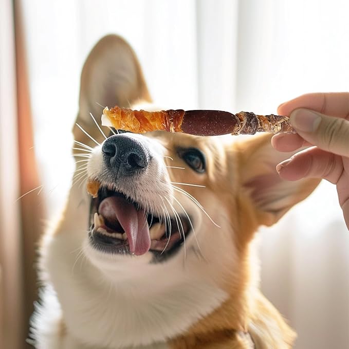 Dog Treats, Triple Flavor Rawhide Sticks, Chicken Duck and Chicken Liver Wrapped Rawhide Dog Chews, Suitable for Medium and Small Dogs, 21.16 oz