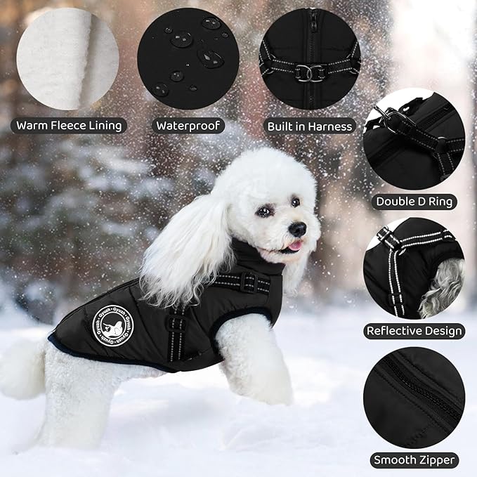 Gyuzh Dog Coat with Harness Puppy Coats Small Dog Harness Jacket Winter Waterproof Jackets for Smal Medium Large Dogs
