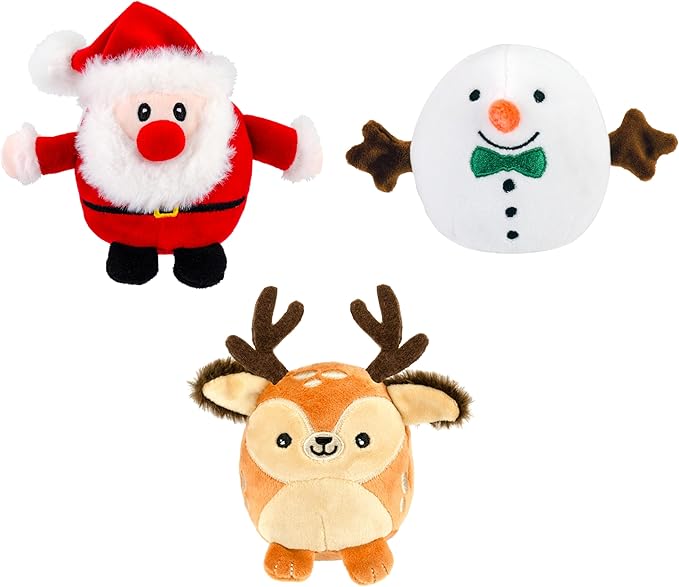Giftable World Holiday Plush Pet Toy Fun for Christmas Designs with Squeaker Dog Chew Toy (3.5" Christmas Pals w/Squeaker)
