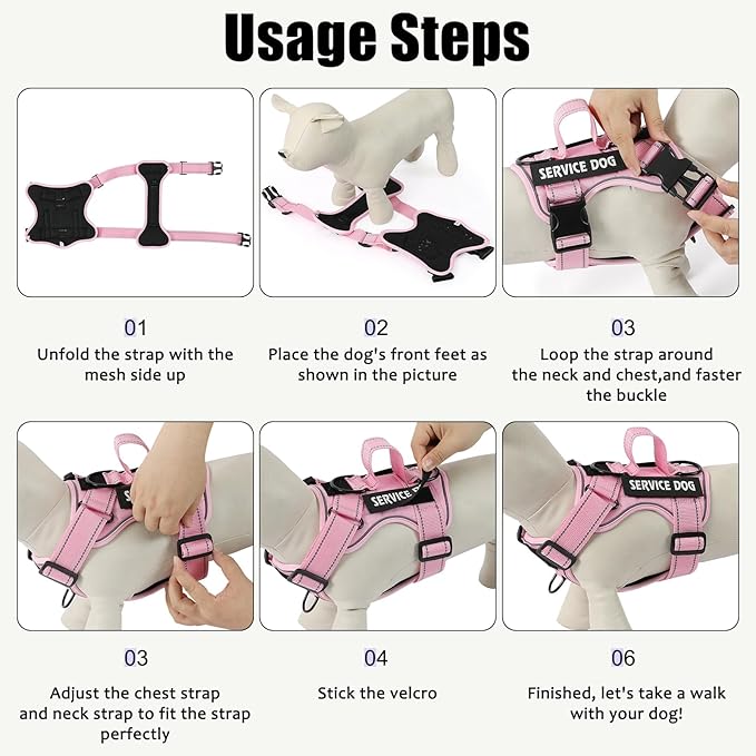 Demigreat Service Dog Harness, Reflective Dog Vest Harness with 5 PCS Patches, Adjustable Soft Oxford Pet Harness, Inner Layer Mesh, Easy to Control for Small Medium Large Dogs