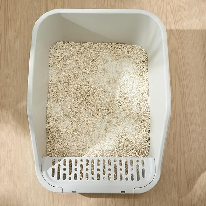 SpaceTime Large Cat Litter Box with High Sides,Cat Boxes for Indoor Cats,Cat Litter Pan for Kitty,Litter Box with Low Entry,Easy to Clean,Anti-Splashing(White)