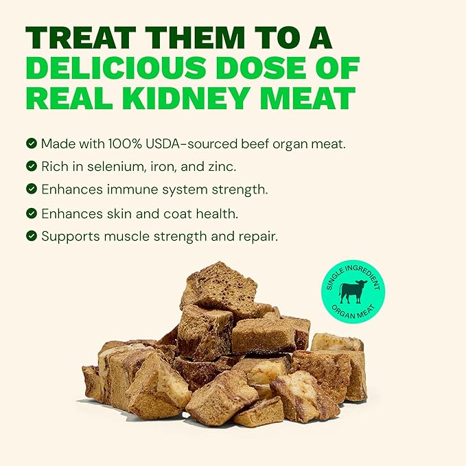Get Joy Freeze Dried Superfood 100% Beef Kidney Dog Treats, 16 Ounce Bag, Single Ingredient Organ Meat, High Protein, Immune Health, Muscle Repair, Grain Free, Gluten Free, Made in USA