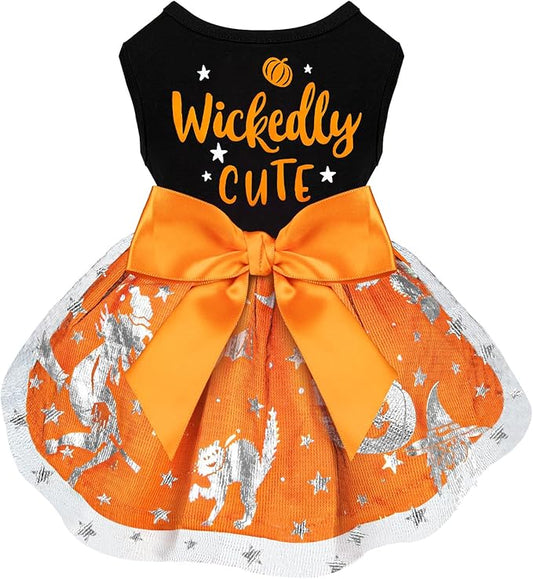 Dog Halloween Costumes Dog Dress Halloween Costumes for Dogs Funny Puppy Dress with Bow for Small Medium Large Dogs Pumpkin Witch Bat Pet Costume Halloween