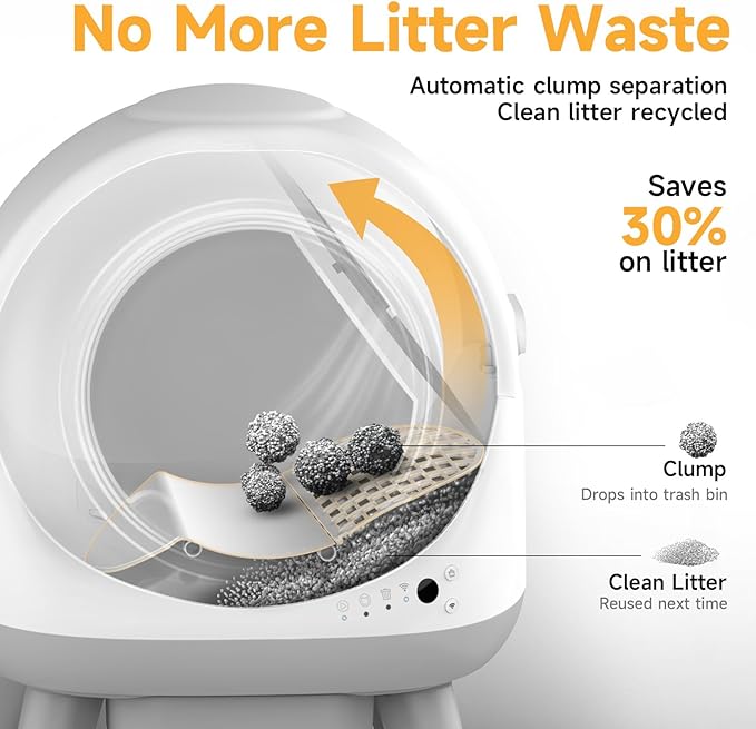 Self Cleaning Litter Box for Multiple Cats, G1 Automatic Cat Litter Box, Self-Cleaning Robot with Smart APP Control and Health Monitoring, Includes 2 Roll Trash Bag and Litter Mat, White