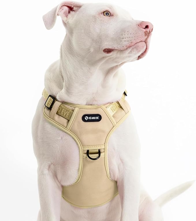 2025 New Edition, Fei & Eve Classic Dog Harness - Quick-Release Buckles | 3-Point No-Pull Control | Heavy-Duty 900D Nylon | Dual Safety Handles | Breathable Mesh | Adjustable Fit | Large,Champagne