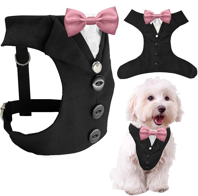 AVERYDAY Dog Tuxedo for Wedding Outfit, Dog Suit and Tie Costumes for Birthday, Halloween, Cosplay, Christmas Party, Pet Formal Wear with Bowtie, Tux for Small Dogs, Chihuahua, Bichon, Maltese, Cats