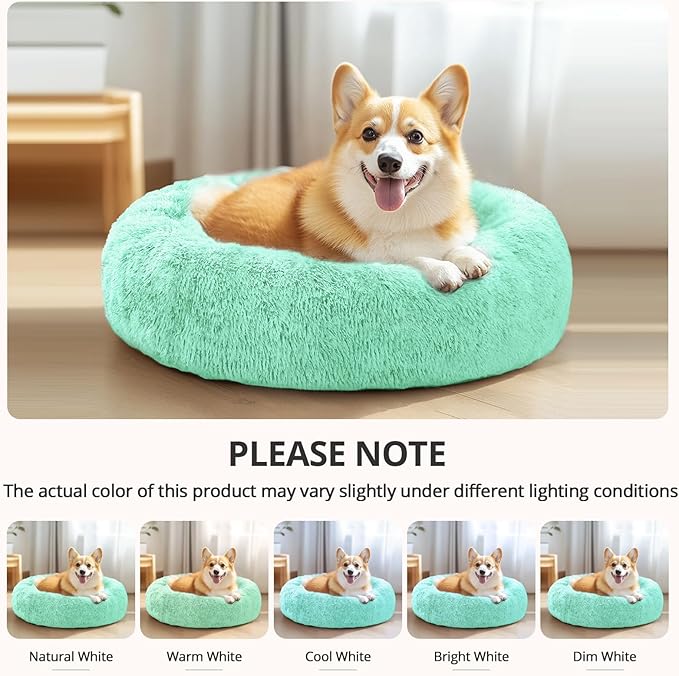 JOLLYVOGUE Medium Calming Dog Bed, Anti-Anxiety Donut Cuddler Cat Bed with Anti-Slip Bottom, Fluffy Faux Fur Machine Washable Pet Cushion for Medium Large Dog & Cat (31")
