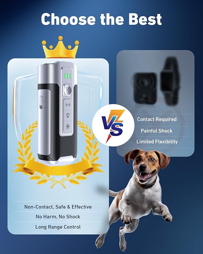 Dog Bark Deterrent Devices-Ultrasonic Anti Barking Device for Dogs with 50ft Range, Rechargeable No Barking Device for Own or Neighbor's Dogs, Portable Safe for Dogs/Humans,Silver