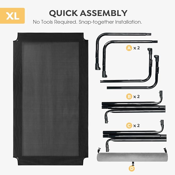 Veehoo Large Elevated Dog Bed, Outdoor Raised Dog Cot Hammock Bed with One-Sided Removable Headrest Bolster, Cooling Breathable Washable Teslin Mesh, Off Ground, Anti-Slip, XL, CWC2204BCP