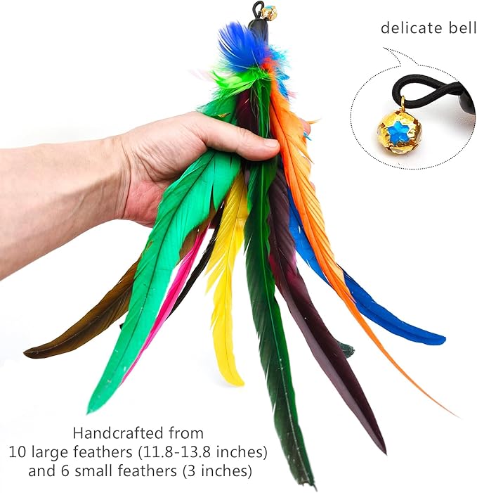 Cat Toys Interactive for Indoor Cats, 2PCS Ultra-Long Teaser(50"+38")+9PCS Da Bird Feather Refills, Fishing Pole Toy,Retractable Cat Wand Toy and Feather Toys Refills Attachment Replacement