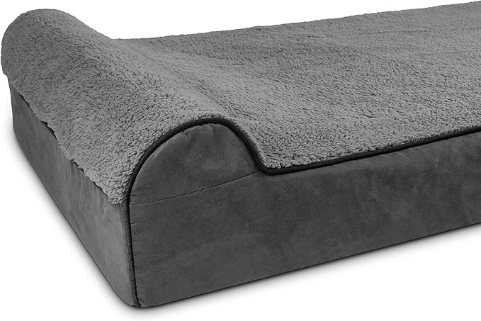 The Dog’s Bed Orthopedic Headrest Dog Bed XXL Grey Plush, Memory Foam, Pain Relief for Arthritis, Hip & Elbow Dysplasia, Post Surgery, Lameness, Waterproof Washable Cover