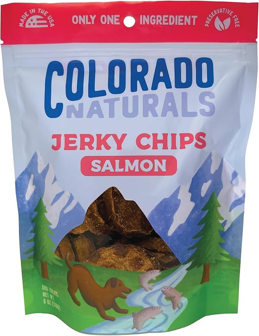 Salmon Jerky Chips Dog Treats, 6 oz – All-Natural, Made in USA, No Fillers or Preservatives – Wild Alaskan Caught, Rich with Omega-3