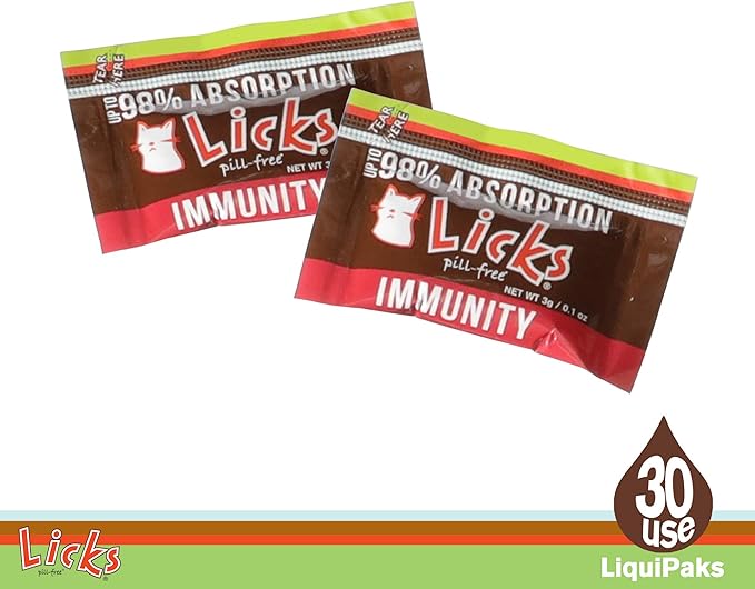 Licks Pill-Free Cat Immunity - Immune Support Cat Supplies - Respiratory Supplements - Health Supplies - Gel Packets - 30 Use