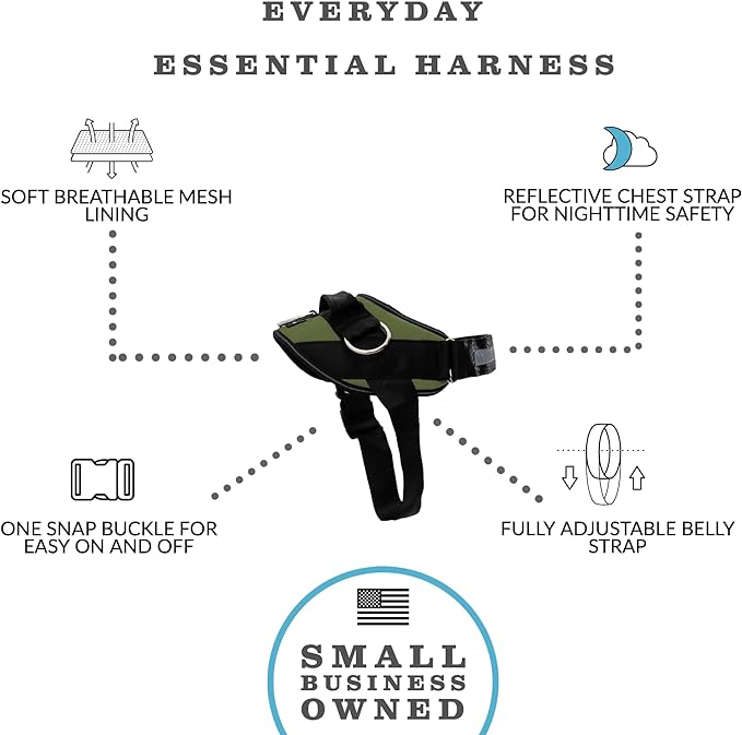 ShawnCo Essential Dog Harness, No-Pull Pet Vest with 3 Leash Clips, No Choke, Reflective, Adjustable and Padded, for Easy Walking and Training for Small, Medium and Large Dogs (Olive Green, XL)
