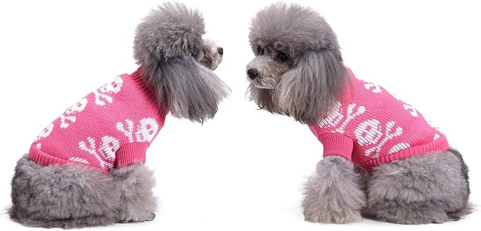 Skull Dog Sweater Holiday Halloween Christmas Pet Clothes Soft Comfortable Dog Clothes - Pink,XXL