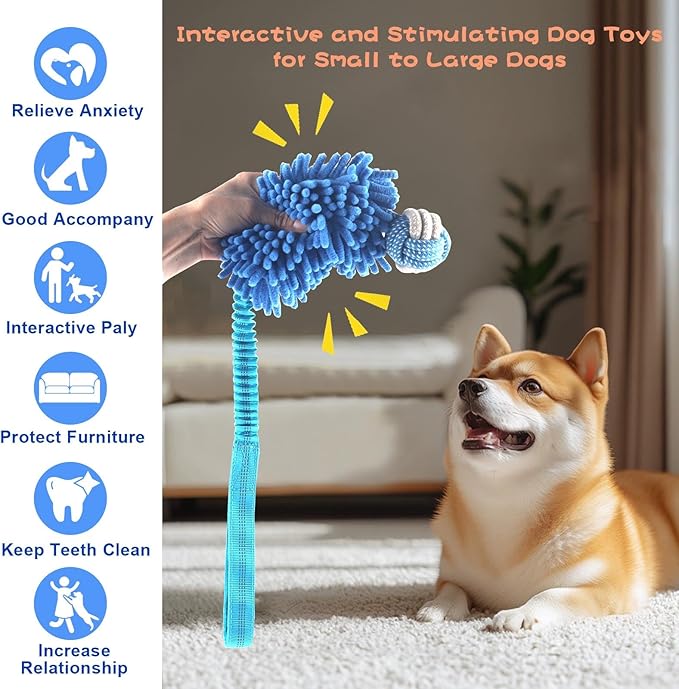 Puppy Toys Squeak Plush With Ropes Knots for Fun and Teeth Cleaning, Tug of War, Chew Toys for Training Small, Large Dogs (Blue, Dog Bite Ball Toy)