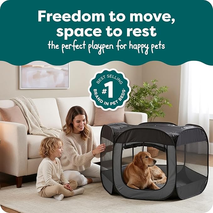 FurHaven Portable Pet Playpen for Dogs & Cats, Extra Large Indoor Kitten Playpen with Mesh Sides, Foldable Dog Playpen for Small Dogs, Pop Up Travel Dog Pen, X-Large, Pet Crate with Mesh Sides, Gray