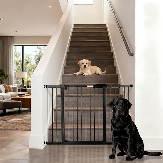 29-54" Dog Gates for Doorways No Drilling, Pet Gate Indoor, 30" Tall Metal Walk-Thru Gate, Easy One-Hand Open, Extensions & Wall Mounts Included (Black, 54" W x 30.5“H)