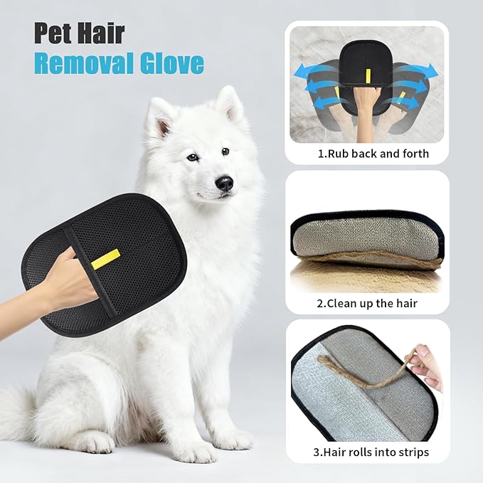 Pet Hair Removal Glove for Dogs & Cats, Newly Upgraded Reusable Electrostatic Pet Hair Remover, Gentle Effective Portable Magic Brush Pet Hair Tool for Clothes, Furniture, Carpet, Car Seats