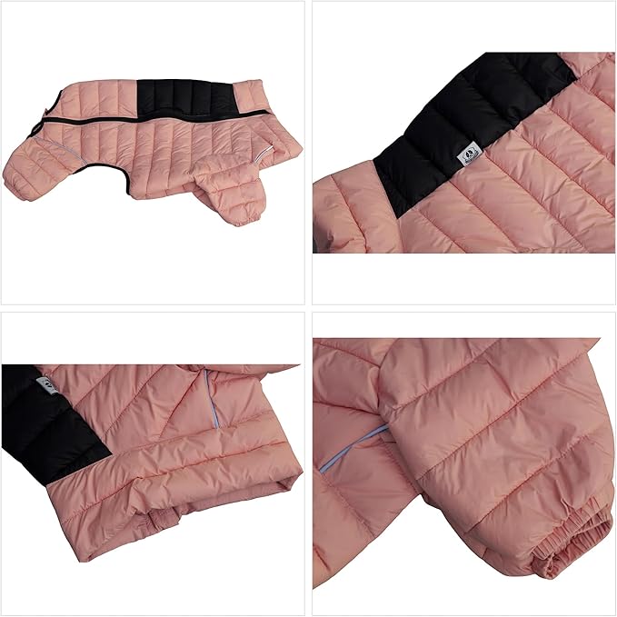 Lovelonglong Warm Jacket - 4 Legs Covered Waterproof Windproof Reflective Vest, Zippered Adjustable Outdoor Snow Jacket for Small Medium Large Dogs, Lotus Pink L