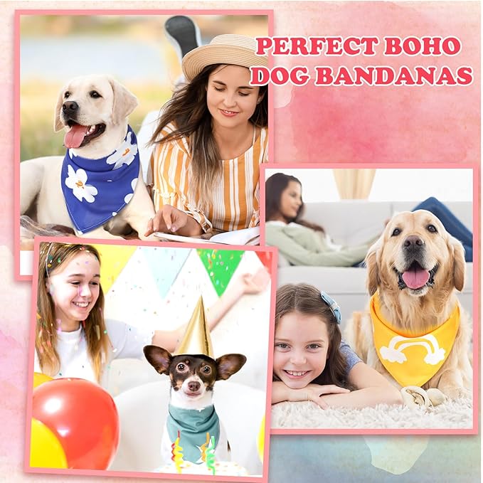 100 Pcs Dog Bandanas Bulk Pet Bibs Colorful Triangle Scarf Pet Bandanas for Medium Large Dogs Spring Summer Birthday Costume Decoration (Boho)