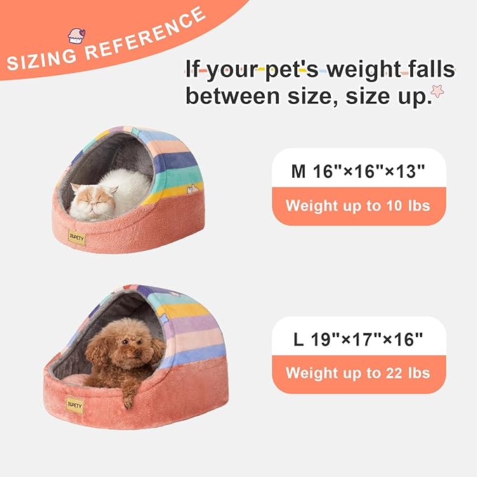 Jiupety Cute Cat Beds for Indoor Cats, Cat Cave Bed for Kittens, Hideaway Cat House & Tent with Anti-Slip Bottom, Washable Removable Cushion, M(16"x16"x13"), Rainbow