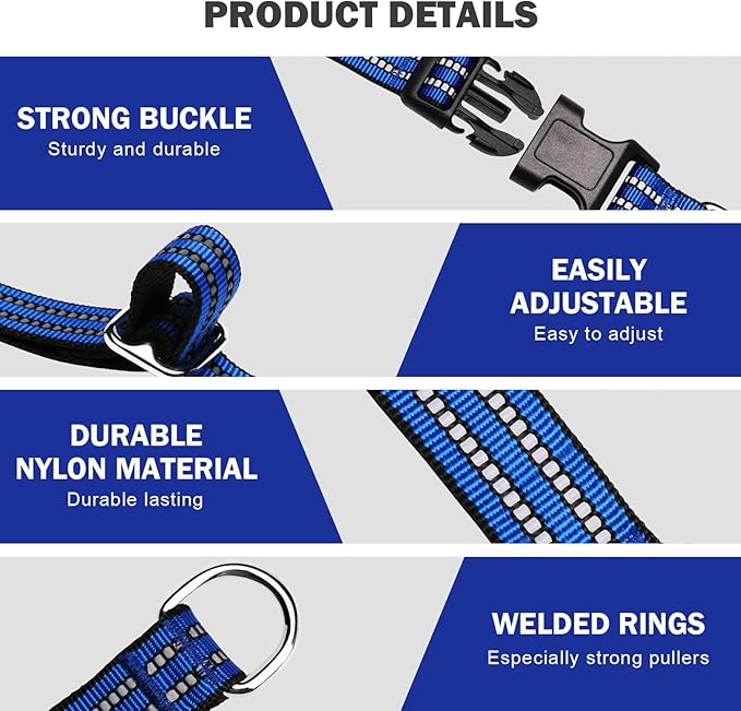 Hikiko Martingale Collar for Dogs Reflective Nylon Dog Collar with Quick Release Buckle Adjustable Training No Slip Dog Collar (X-Small, Blue)