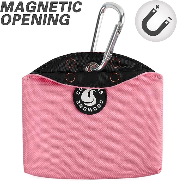 COOWONE Dog Treat Pouch Magnetic Closure Small Dog Training Treat Pouch Pocket Sized Small Dog Treat Pouch with Clip (Pink)
