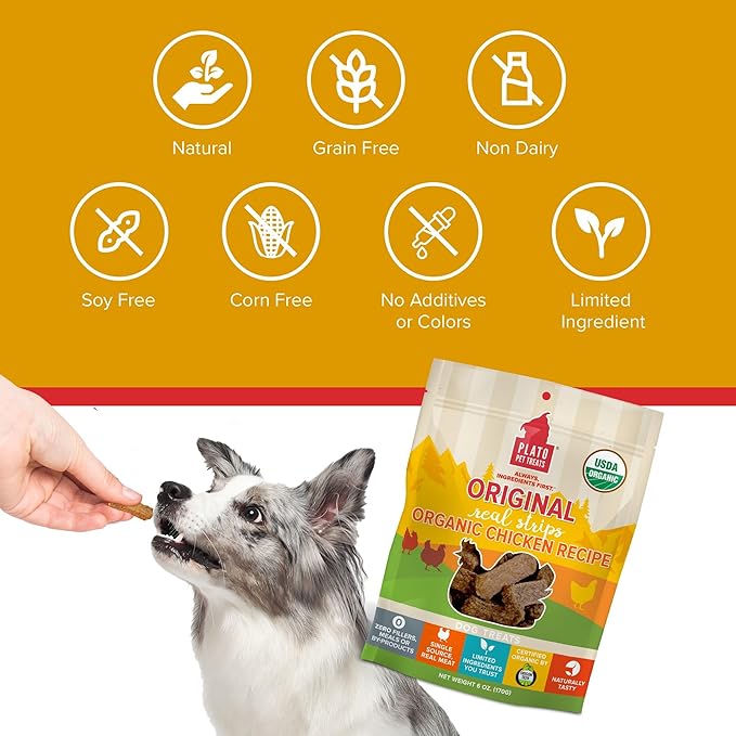 PLATO Original Real Strips Organic Chicken 6oz, brown