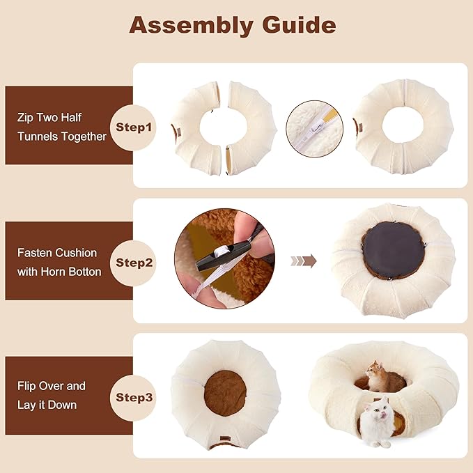 ZOMISA Cat Tunnel Bed for Indoor Cats, Cute Cat Donut Toy Tunnel for Small Large Cats, Peekaboo Pet Cave Play Tunnel for Kitten/Rabbit,Grey