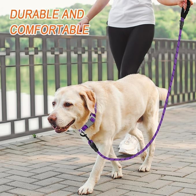 BARKBAY Dog Leashes for Large Dogs Heavy Duty Dog Leash 2 Pack 5 FT with Comfortable Padded Handle Highly Reflective Threads for Medium Large Dogs Walking Training Running (5FT-1/2,Purple+Black)