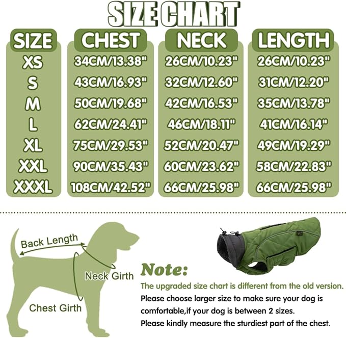 EMUST Winter Dog Coats, Fleece Pet Apparel for Cold Weather, British Style Windproof Warm Dog Jacket for Winter, Green, XS