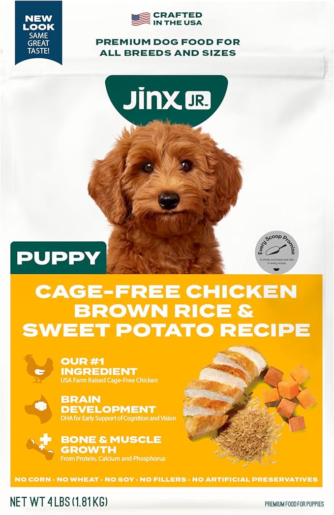 Jinx Premium Dry Dog Food, Puppy - Real Chicken, Brown Rice & Sweet Potato Kibble for Puppies with DHA, Protein & Calcium for Brain Health - Probiotics for Digestive Support - No Fillers - 4lb