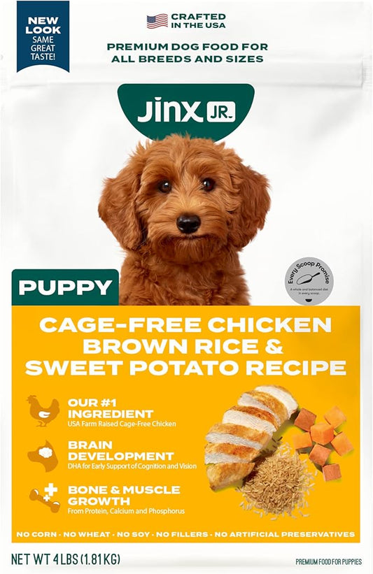 Jinx Premium Dry Dog Food, Puppy - Real Chicken, Brown Rice & Sweet Potato Kibble for Puppies with DHA, Protein & Calcium for Brain Health - Probiotics for Digestive Support - No Fillers - 4lb