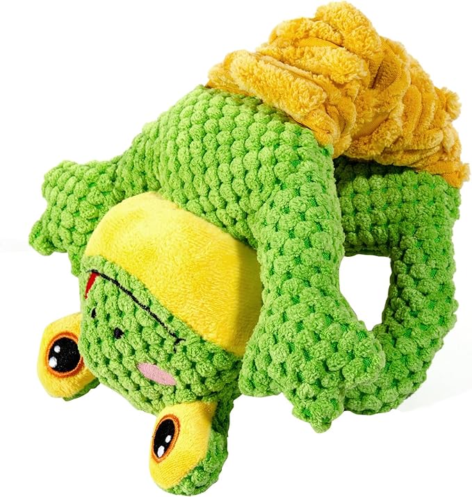Dog Tug Toy, Durable Dog Toys Large Breed, Tug of War Dog Squeaky Toy, Stuffed Plush Dog Toys with Crinkle Paper for Small, Middle, and Big Dogs(Tug of War Series, Frog)