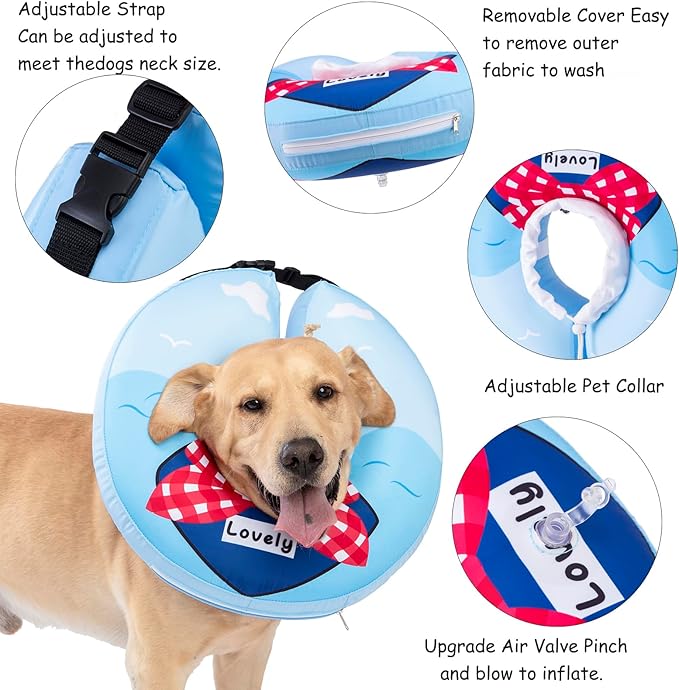 Inflatable Dog Cone Collar,Waterproof Soft Dog Donut Cone for Large Medium Small Dogs Cats, Recovery Pet E-Collar Alternatives After Surgery (Tie Red, Medium)