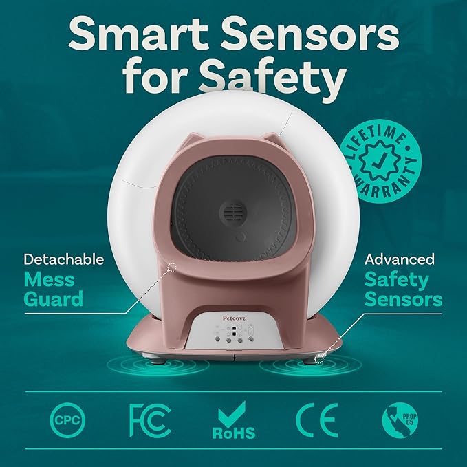 Self Cleaning Litter Box with Auto Safety Sensors for Multiple Cats - Automatic Cat Litter Box Self-Cleaning - Covered Odor Removal with APP Control - Compatible On All WiFi - Electric Robot