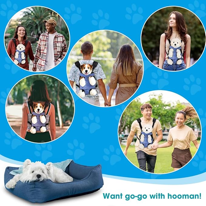 Dog Backpack Carrier, Front Pocket for Essentials, Legs Out Carrying Sling Travel Bag for Small Medium Dogs 4-7 Lbs, Soft Wearable Puppy Chest Carry Backpacks for Walking/Hiking/Camping/Traveling