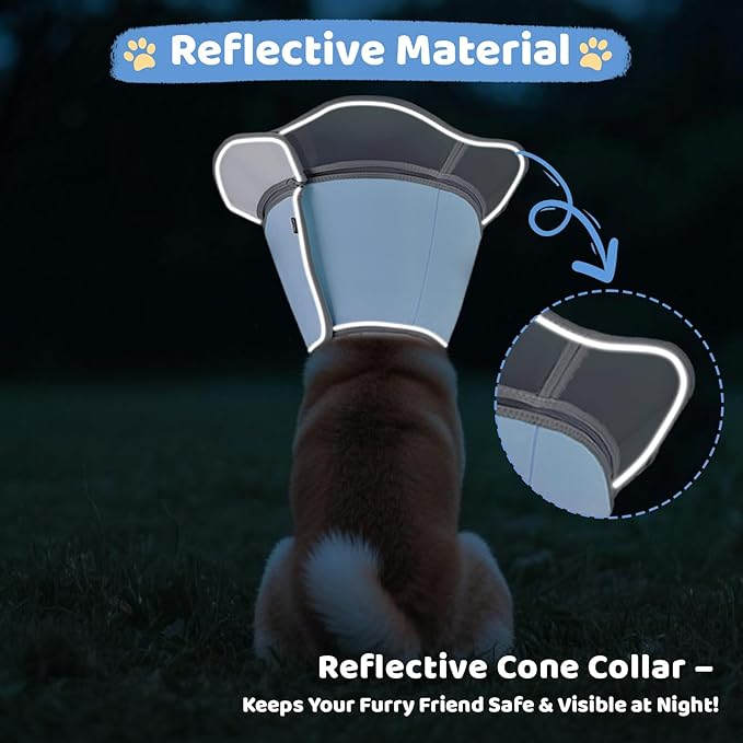 Soft Dog Cone Collar After Surgery Recovery,Adjustable E-Collar with Removable Shield,Lightweight,Breathable Anti-Licking Protective Cone for Large,Medium,Small Pets (Blue, L (Neck:15''-18''))