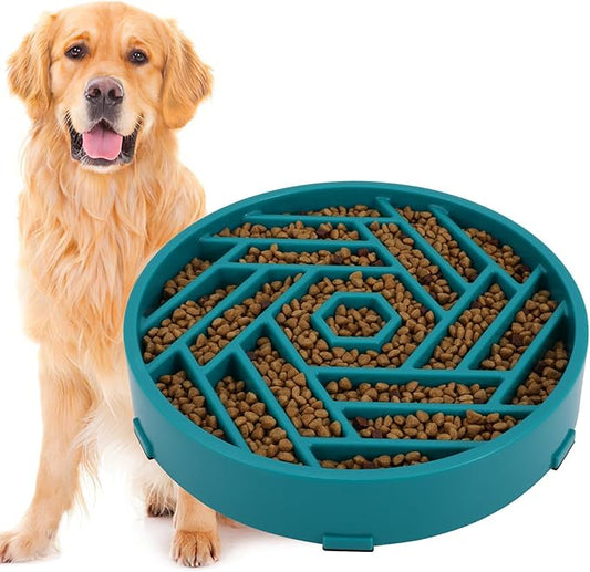 TOBYTO Slow Feeder Dog Bowls Large Medium Breed,Anti-Choking Slow Eating Dog Food Bowl,Non Slip Pet Slower Food Feeding Bowls Large Puzzle Slow Feeder Bloat Stop Maze Dog Dishes,Dark Green