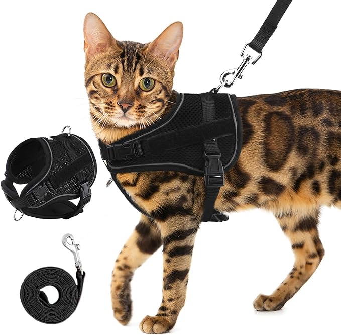 PUPTECK Cat Harness and Leash Set Escape Proof, Adjustable Reflective Kitten Jacket Easy Control, Pet Vest Harness for Cats Small Dogs Puppies Walking and Travel