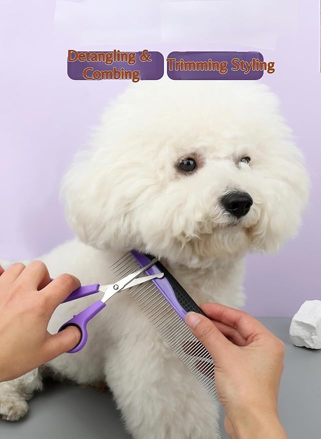 Pet Hair Grooming Tool Kit-9 Packs Dog Cat Grooming Kit Pet Dog Cat Grooming Supplies Washing Gloves Slicker Brush Kit Nail Grider Trimming Tools Pet Toothbrush Comb and Grooming Scissors Set