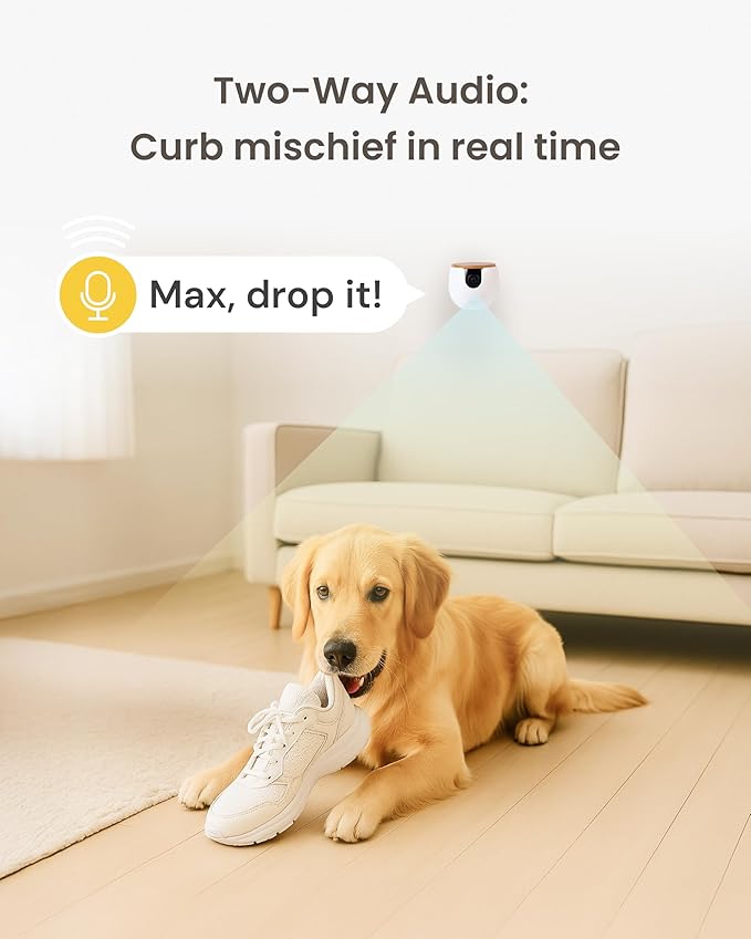 Furbo Mini Pet Camera: Security Cam w/Barking/Meowing Alerts, Cat or Dog Tracking w/Phone App, Smart Home Indoor Monitoring, 2-Way Speaker. No Subscription Needed. Standard See, Talk & Toss Features