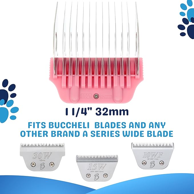 32MM 1 1/4" Cut Wide Clipper Guard Attachment for A5 Type Blade | Stainless Steel Blade for Professional Groomers and Stylist | Snap-On/Off Design (WIDECOMB 32MM)