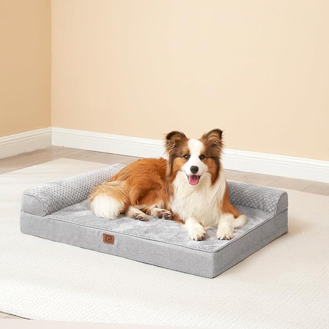 EHEYCIGA Memory Foam Dog Bed Large Sized Dogs, Waterproof Dog Bed Orthopedic with Washable Removable Cover, Non-Slip Pet Bed Couch, 36x27x6 Inches, Grey